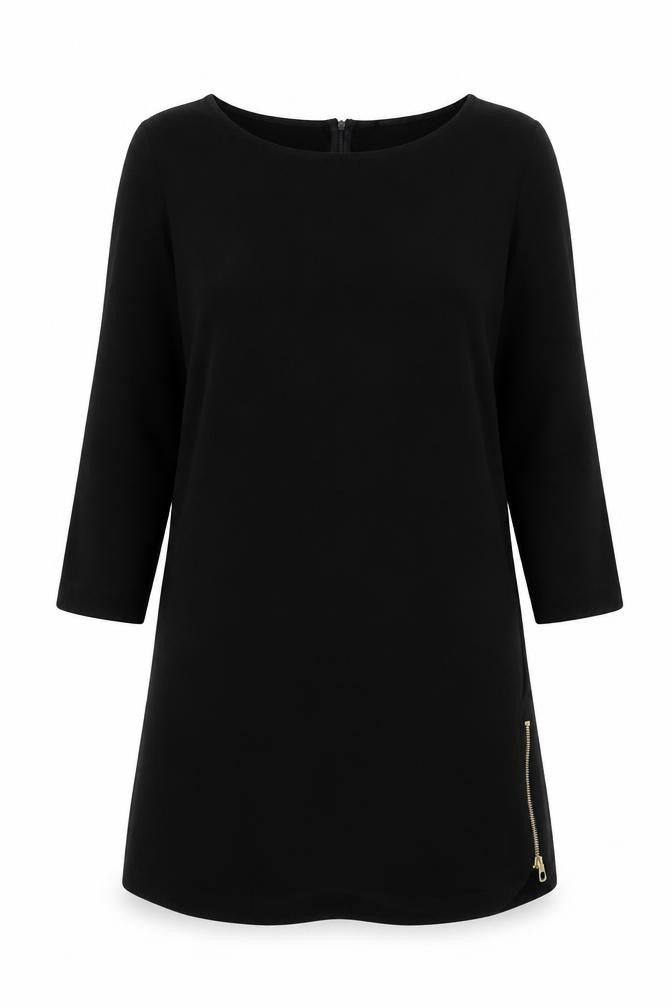 Front view of Christina Gavioli women’s black polyester a-line, size UK 14, boat neck pullover