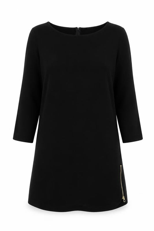 Front view of Christina Gavioli women’s black polyester a-line, size UK 14, boat neck pullover