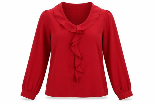 Front view of Peacocks women’s red polyester basic blouse, size UK 10, collared