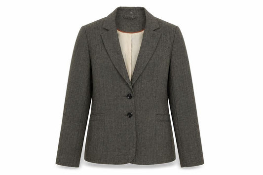Front view of F&F women’s brown polyester jacket suit jacket, size UK 12