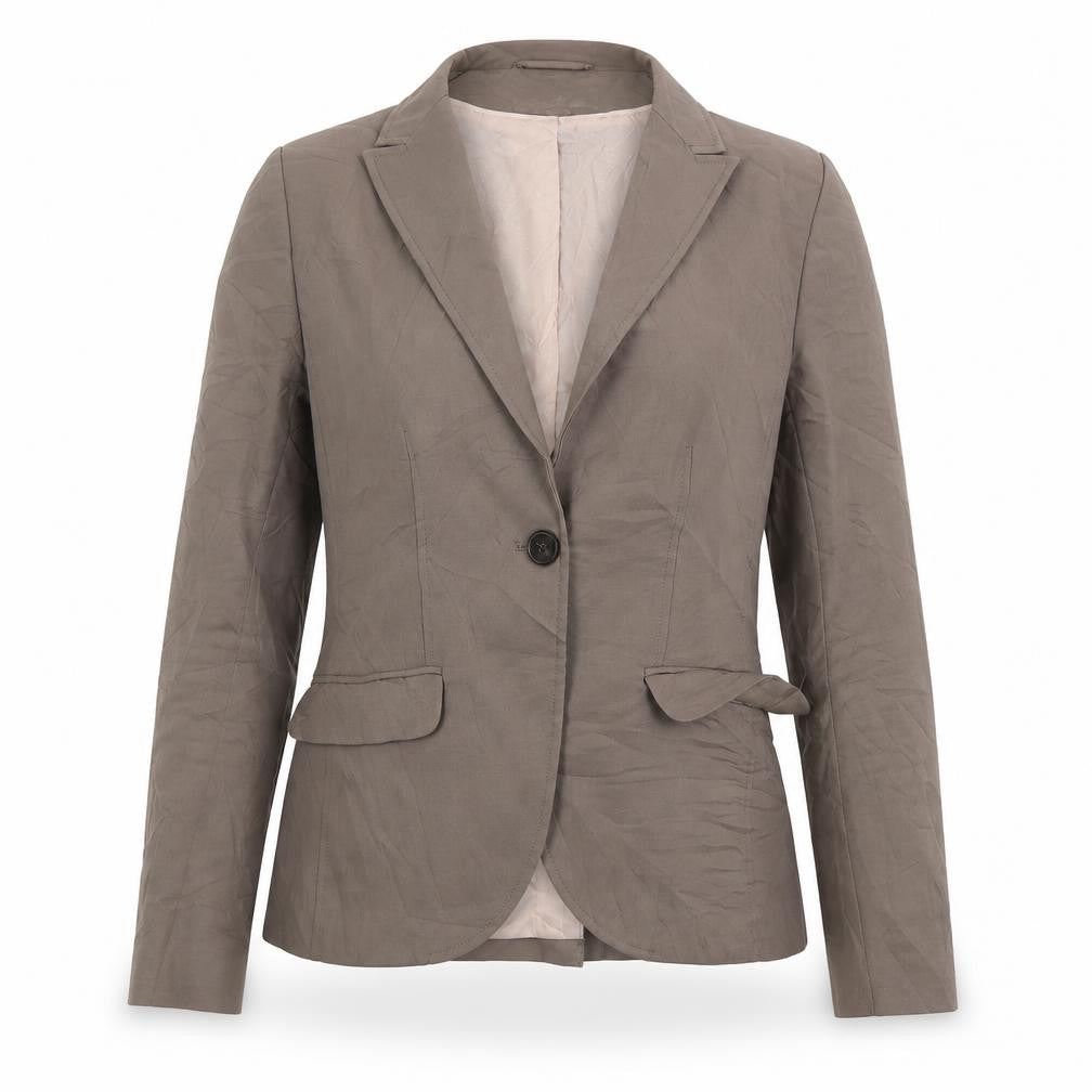 Front view of H&M women’s brown cotton jacket suit jacket, size UK 10