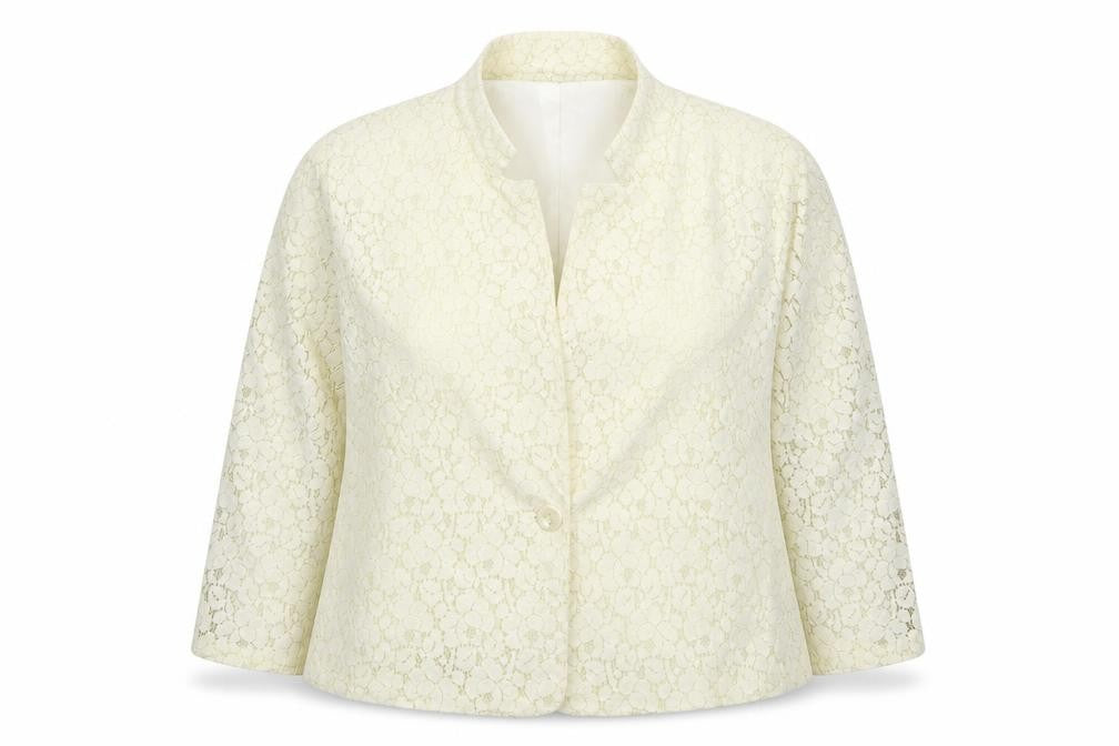 Front view of Dorothy Perkins women’s ivory jacket, size UK 22, button