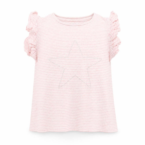 NEXT Girls Pink Striped Cotton Basic T-Shirt Size 6 Years Round Neck