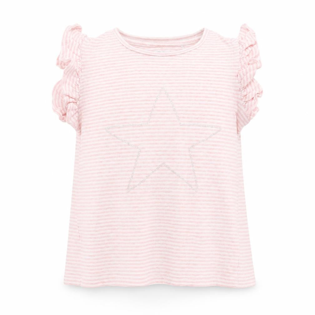 NEXT Girls Pink Striped Cotton Basic T-Shirt Size 6 Years Round Neck