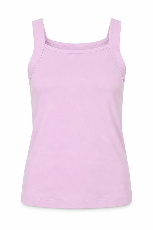 Front view of Emreco women’s purple polyester basic tank, size UK 12, square neck