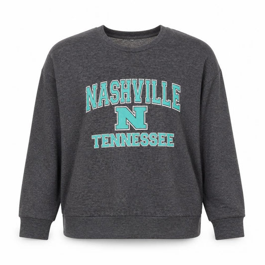 Front view of Primark women’s grey round neck polyester jumper, size UK 14, - nashville tennessee