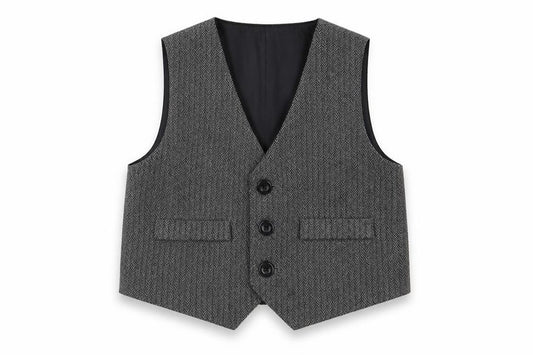 Front view of Preworn boys’ green jacket waistcoat, size 24, months button
