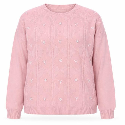Akal Collection Womens Pink Crew Neck Floral Acrylic Pullover Jumper Size L