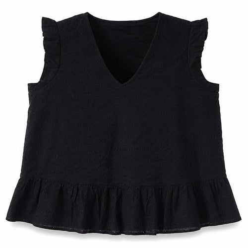 Dunnes Womens Black 100% Cotton Jersey Blouse Size XL V-Neck