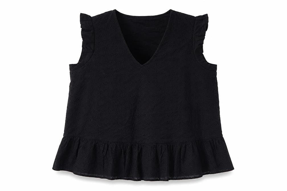 Dunnes Womens Black 100% Cotton Jersey Blouse Size XL V-Neck