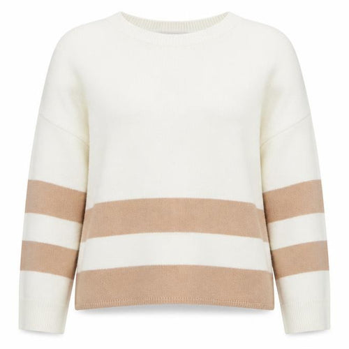 In The Style Womens Beige Round Neck Striped Acrylic Pullover Jumper Size 8