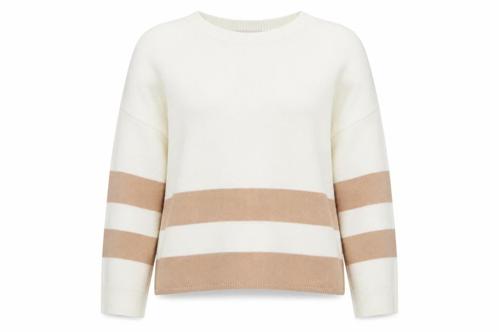 In The Style Womens Beige Round Neck Striped Acrylic Pullover Jumper Size 8