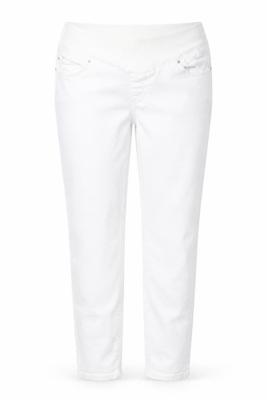 Front view of ASOS women’s white cotton straight jeans, size UK 14, 27-inch leg regular