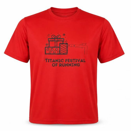 Just Cool Mens Red Polyester Basic T-Shirt Size M Round Neck - Titanic Running Festival