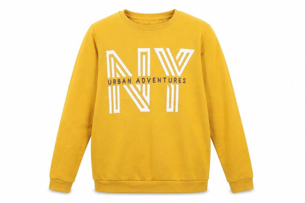 Front view of Primark girls’ yellow cotton pullover sweatshirt, size 14, years - urban adventures