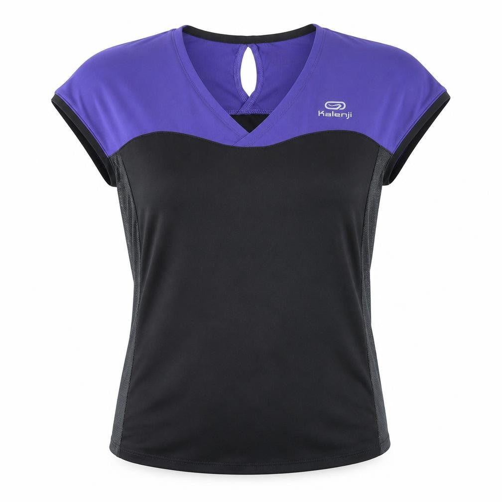 Front view of Kalenji women’s purple polyester basic tank, size XS, v-neck