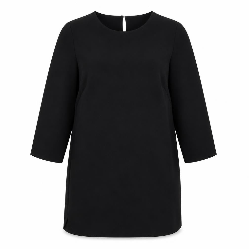 Front view of H&M women’s black polyester sheath, size UK 12, round neck