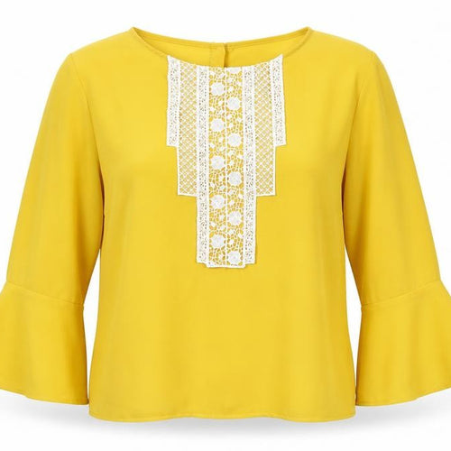 Marks & Spencer Womens Yellow Polyester Basic Blouse Size 12 Round Neck