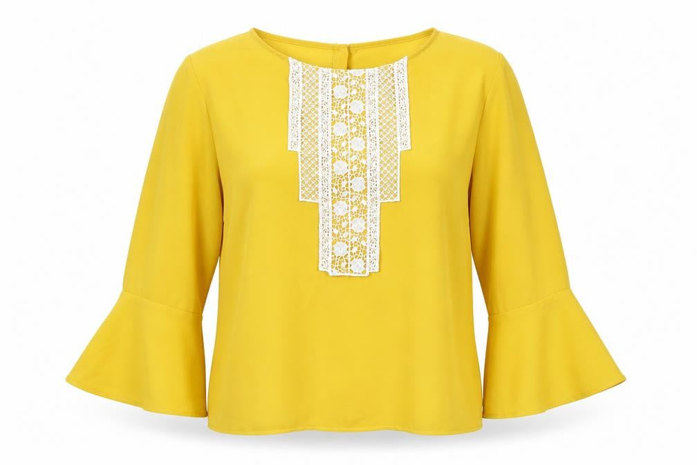 Marks & Spencer Womens Yellow Polyester Basic Blouse Size 12 Round Neck
