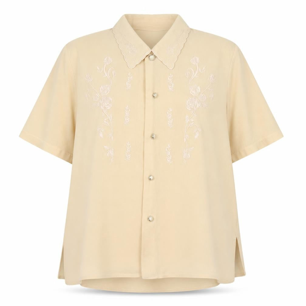 Front view of Windsor of London women’s yellow viscose basic button-up, size UK 18, collared