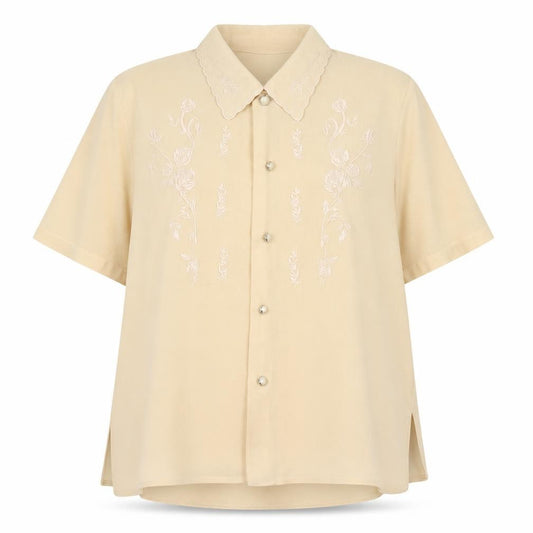 Front view of Windsor of London women’s yellow viscose basic button-up, size UK 18, collared
