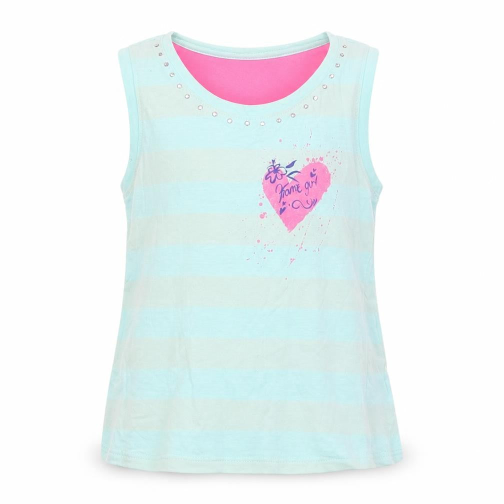 Front view of Kanz girls’ blue cotton basic tank, size 4, years round neck pullover