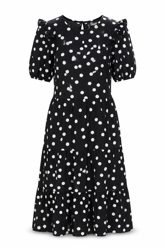 Front view of H&M women’s black polka dot polyester a-line size 2xs v-neck pullover