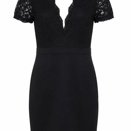 Missguided Womens Black Polyester Bodycon Size 8 V-Neck Zip - Lace Detail