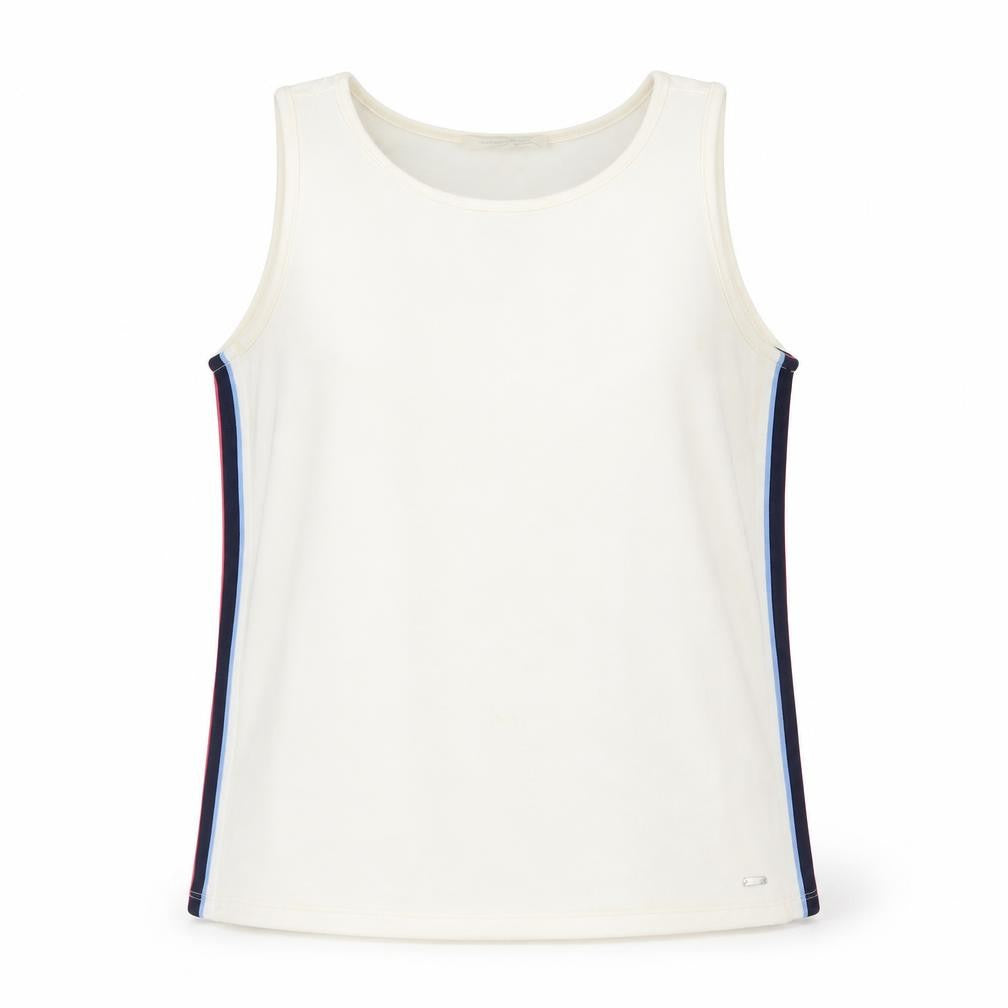 Tom Tailor Womens Ivory Polyester Basic Tank Size L Boat Neck - Side Stripe