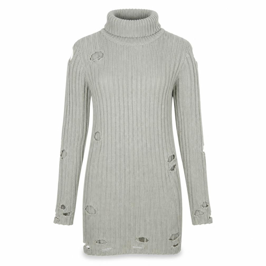 In the Style Womens Grey Roll Neck Acrylic Tunic Jumper Size S