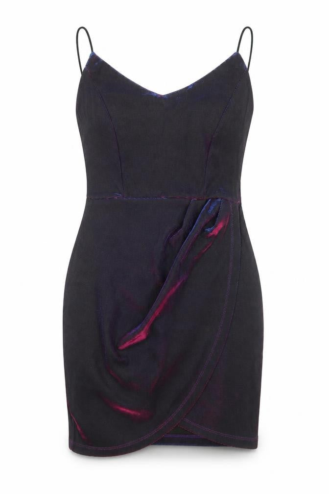 Front view of SHEIN women’s blue polyester bodycon, size S, v-neck