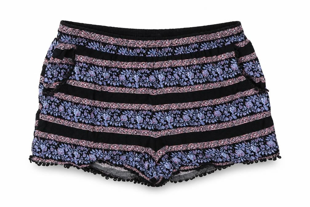 Front view of Atmosphere women’s black floral viscose mom shorts, size UK 8, regular