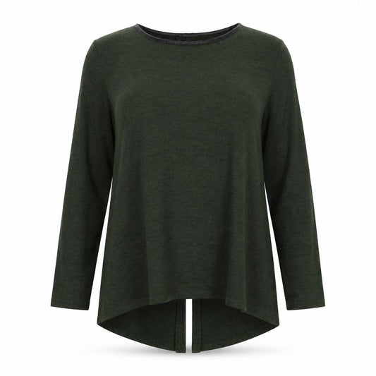 Front view of Primark women’s green round neck polyester jumper, size UK 10