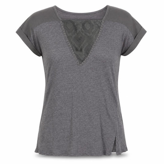 Front view of Next women’s grey linen basic t-shirt, size UK 6, square neck