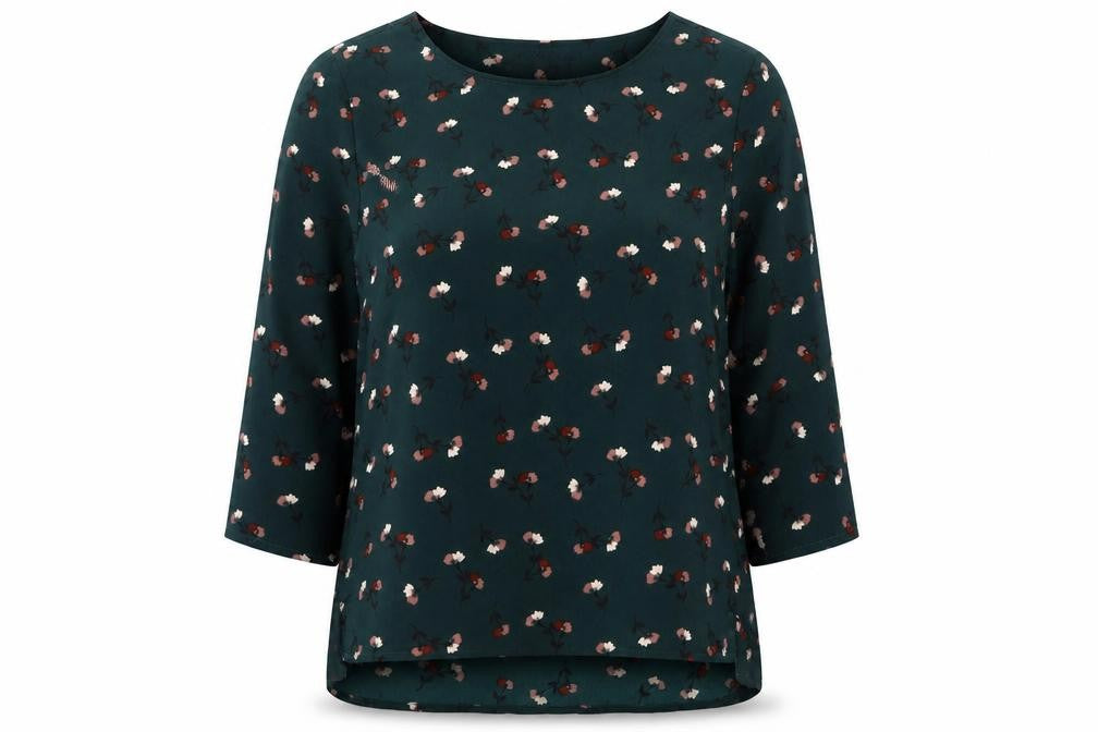Marks & Spencer Womens Green Floral Polyester Basic Blouse Size 8 Round Neck