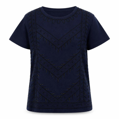 Jack Wills Womens Blue Geometric Cotton Basic T-Shirt Size 6 Crew Neck