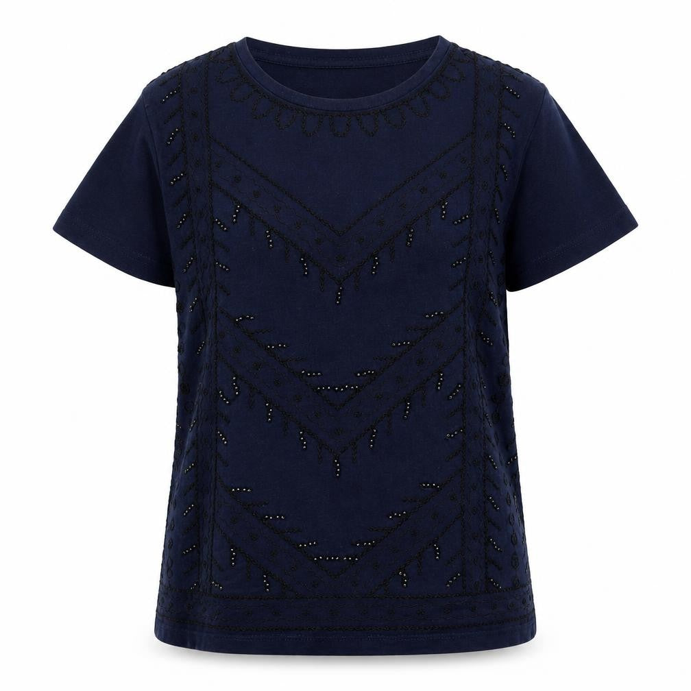 Jack Wills Womens Blue Geometric Cotton Basic T-Shirt Size 6 Crew Neck
