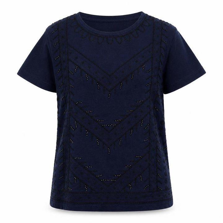Jack Wills Womens Blue Geometric Cotton Basic T-Shirt Size 6 Crew Neck