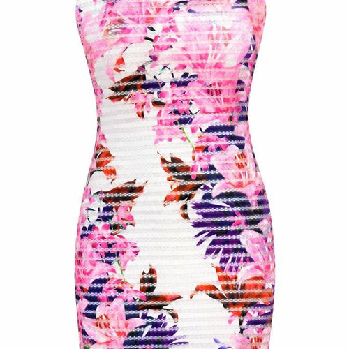 QED London Womens Pink Floral Polyester Bodycon Size 10 Halter Zip