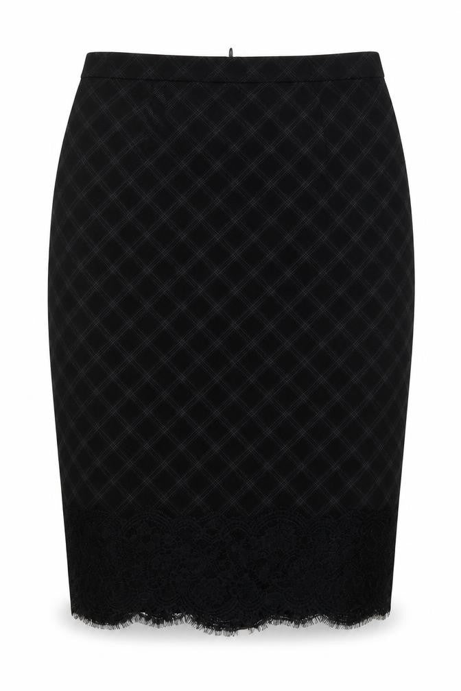 Marks and Spencer Womens Black Check Polyester Straight & Pencil Skirt Size 10 Zip