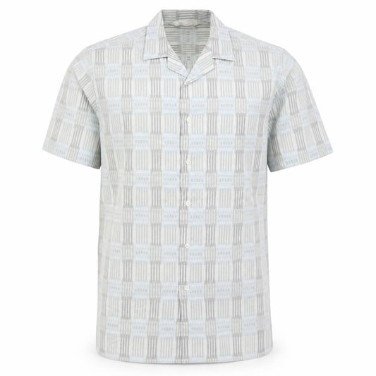 Front view of St Bernard men’s grey geometric polyester button-up, size M, collared button
