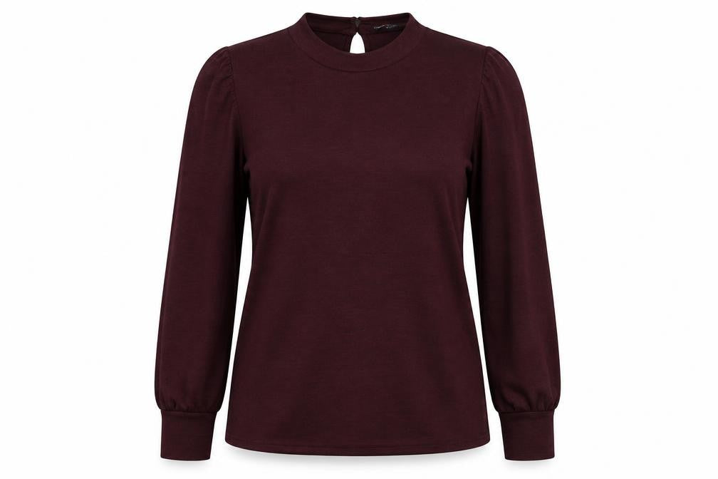 Front view of Dorothy Perkins women’s red polyester basic t-shirt, size UK 14, mock neck