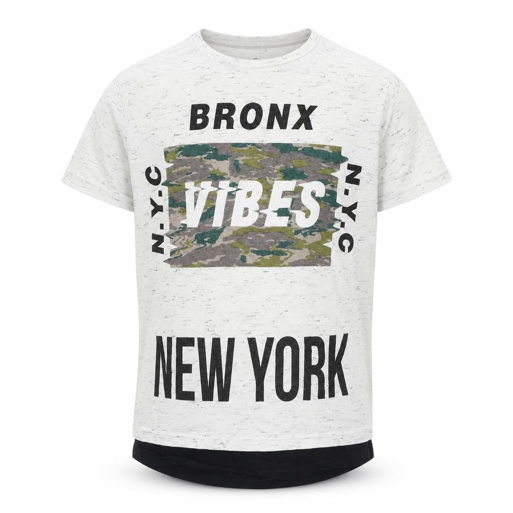 Primark Boys Grey Geometric Cotton Basic T-Shirt Size 6-7 Years Crew Neck - Bronx Vibes