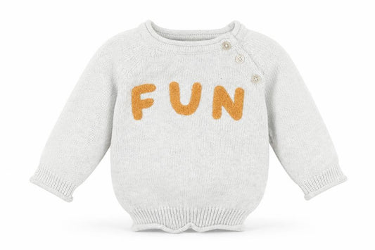 Front view of Next Baby Grey Cotton jumper, size 3-6, Months Button - Fun