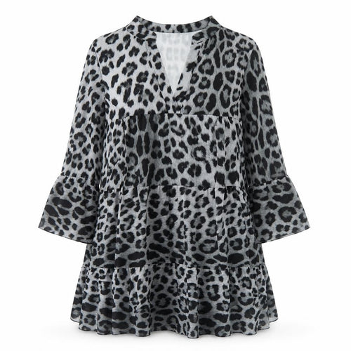 Lilah Rose Womens Grey Animal Print Polyester A-Line Size M V-Neck - M/L