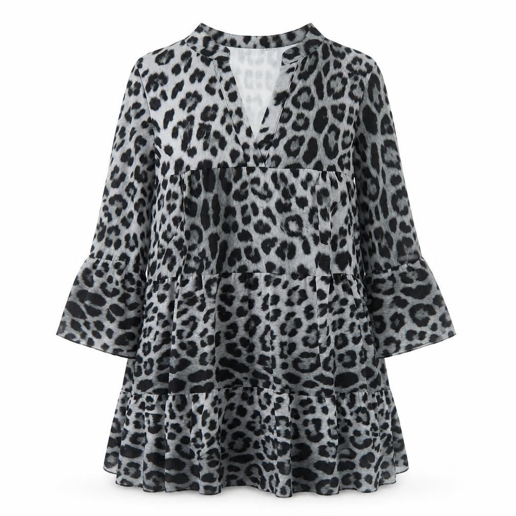 Lilah Rose Womens Grey Animal Print Polyester A-Line Size M V-Neck - M/L