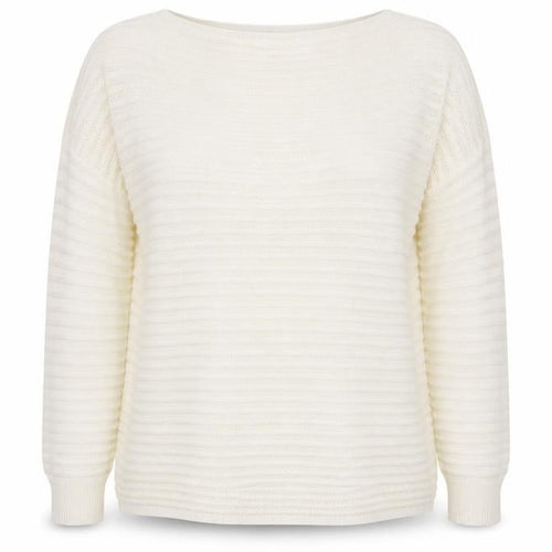 Sisley Womens White Boat Neck Striped Acrylic Pullover Jumper Size L - Sheer