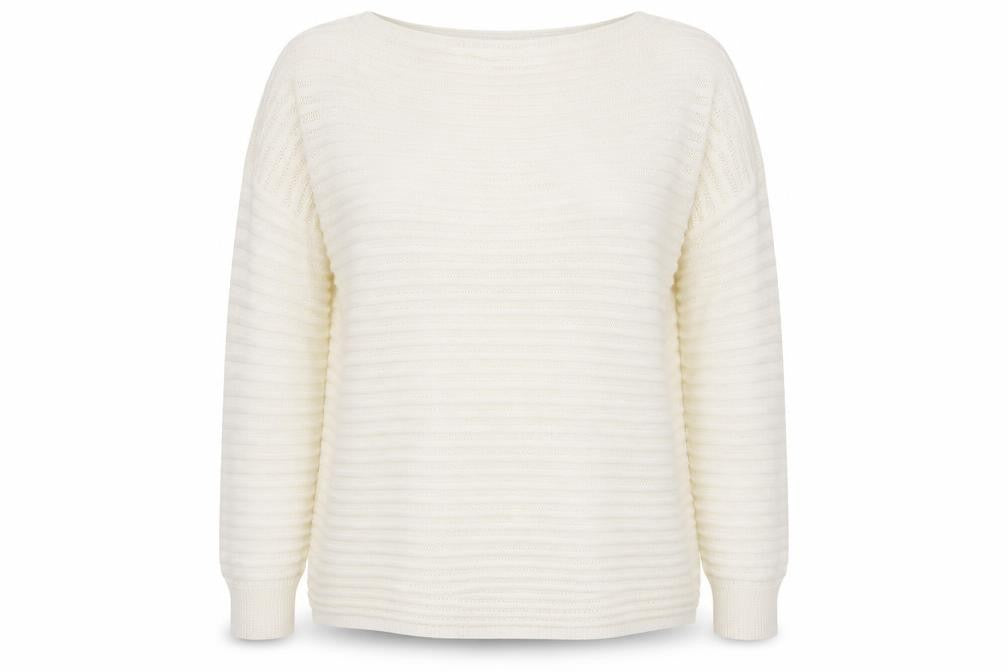 Sisley Womens White Boat Neck Striped Acrylic Pullover Jumper Size L - Sheer
