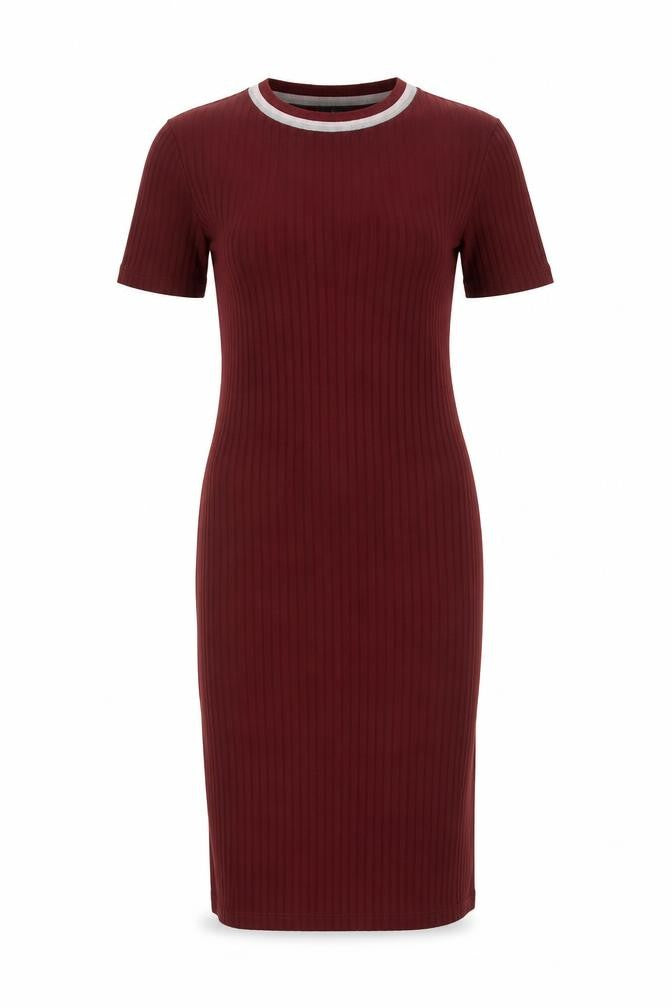 Front view of Primark women’s purple polyester bodycon, size UK 4, round neck