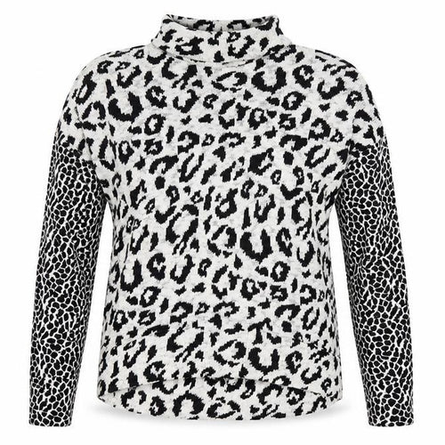 Topshop Womens Black Roll Neck Animal Print Cotton Pullover Jumper Size 8